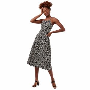 Pact Black & White Tulip Organic Fit & Flare Floral Print Midi Dress Boho Large